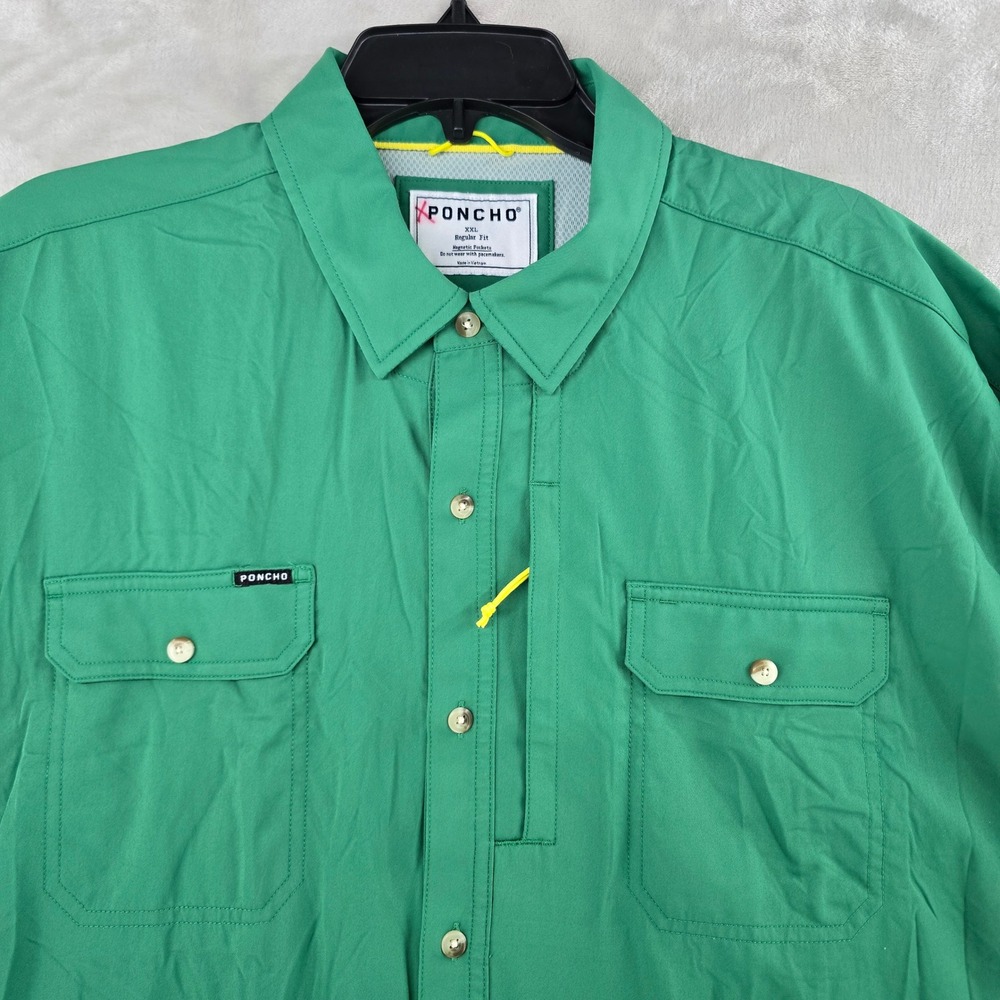Poncho Shirt Mens XXL Green Short Sleeve Magnetic Pockets Regular Fit Outdoor